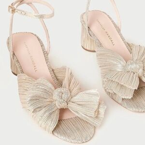 Loeffler Randall Dahlia Platinum Pleated Bow Heel Size 6.5
